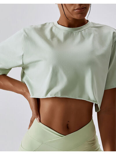 Cropped Round Neck Short Sleeve Active Top Trendsi