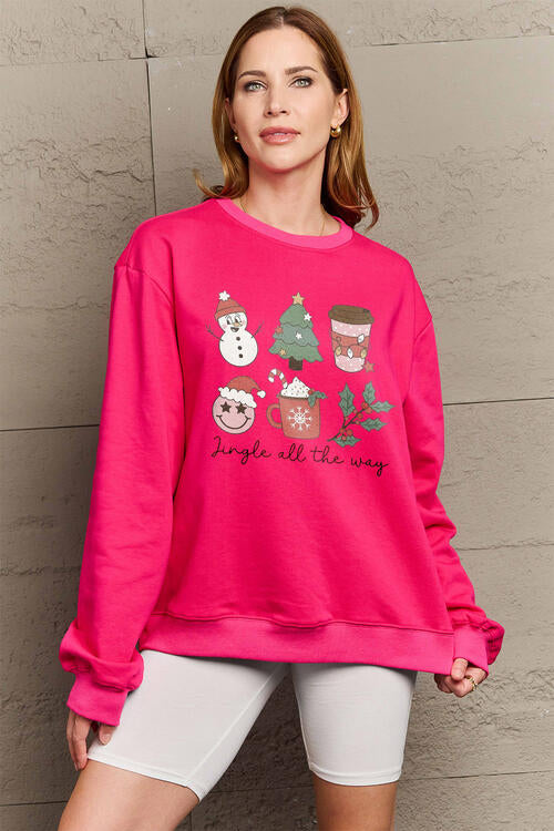Simply Love Full Size JINGLE ALL THE WAY Long Sleeve Sweatshirt BLUE ZONE PLANET
