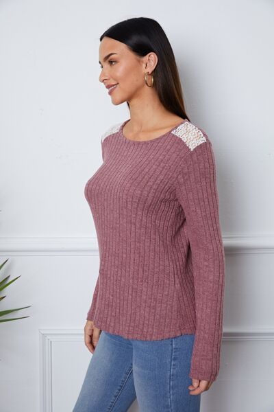 Blue Zone Planet | Lace Detail Long Sleeve T-Shirt BLUE ZONE PLANET