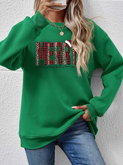 Blue Zone Planet | MERRY CHRISTMAS Round Neck Long Sleeve Sweatshirt BLUE ZONE PLANET
