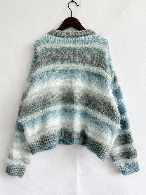 Blue Zone Planet | Striped Round Neck Long Sleeve Sweater BLUE ZONE PLANET