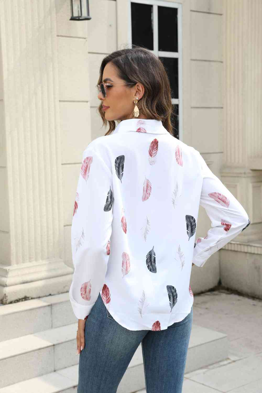 Printed Collared Neck Buttoned Shirt BLUE ZONE PLANET