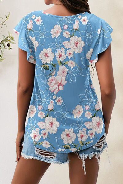 Printed Round Neck Short Sleeve T-Shirt BLUE ZONE PLANET
