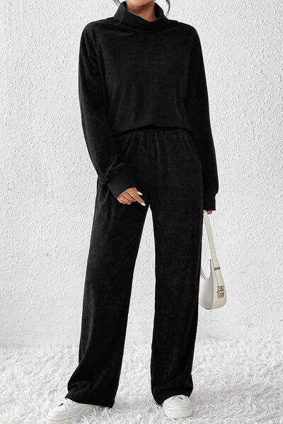 Ribbed Long Sleeve Top and Pants Set Trendsi