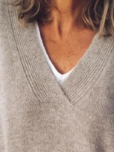 Blue Zone Planet | V-Neck Dropped Shoulder Sweater BLUE ZONE PLANET