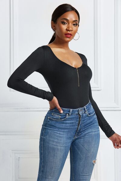 Blue Zone Planet | Half Zip Scoop Neck Long Sleeve Bodysuit BLUE ZONE PLANET