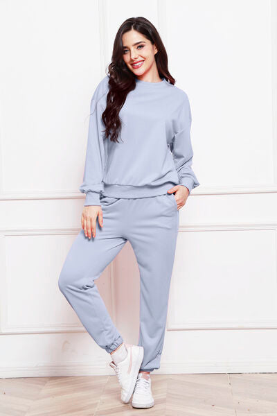 Blue Zone Planet | Round Neck Long Sleeve Sweatshirt and Pants Set BLUE ZONE PLANET