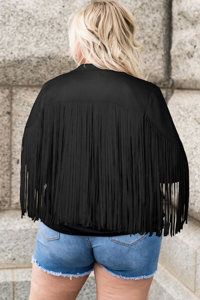 Plus Size Fringe Open Front Jacket Trendsi