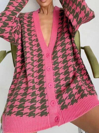 Blue Zone Planet | Houndstooth Button Up Long Sleeve Cardigan BLUE ZONE PLANET