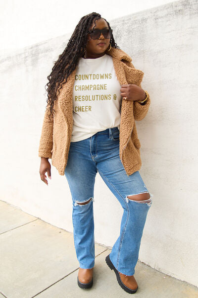 Blue Zone Planet | Simply Love Full Size COUNTDOWNS CHAMPAGNE RESOLUTIONS & CHEER Round Neck T-shirt BLUE ZONE PLANET