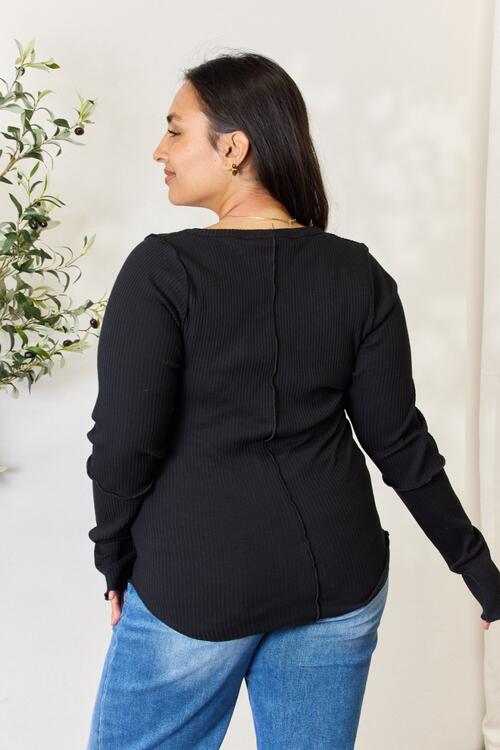 Culture Code Full Size Ribbed Round Neck Long Sleeve Top BLUE ZONE PLANET