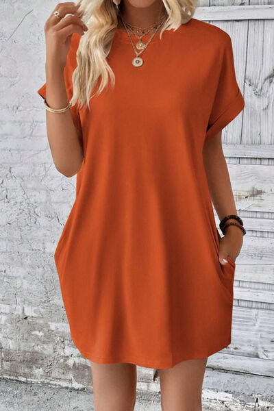 Blue Zone Planet | Pocketed Round Neck Short Sleeve Dress BLUE ZONE PLANET