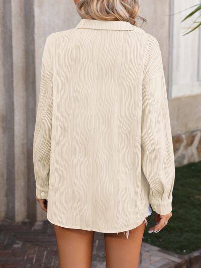 Button Up Dropped Shoulder Shirt Trendsi