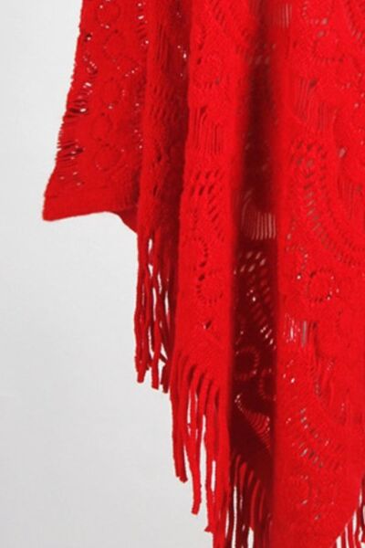 Blue Zone Planet |  Fringe Openwork Surplice Cape Sleeve Poncho BLUE ZONE PLANET