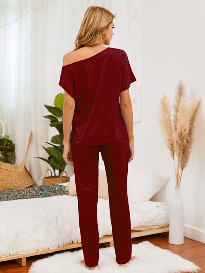Blue Zone Planet |  Round Neck Top and Pants Lounge Set BLUE ZONE PLANET