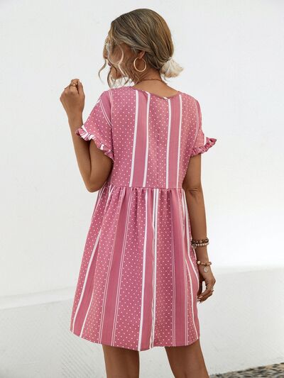 Blue Zone Planet |  Striped Polka Dot Frill Short Sleeve Mini Dress BLUE ZONE PLANET