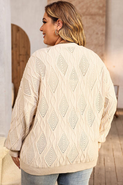 Blue Zone Planet | Plus Size Cable-Knit Button Up Sweater BLUE ZONE PLANET