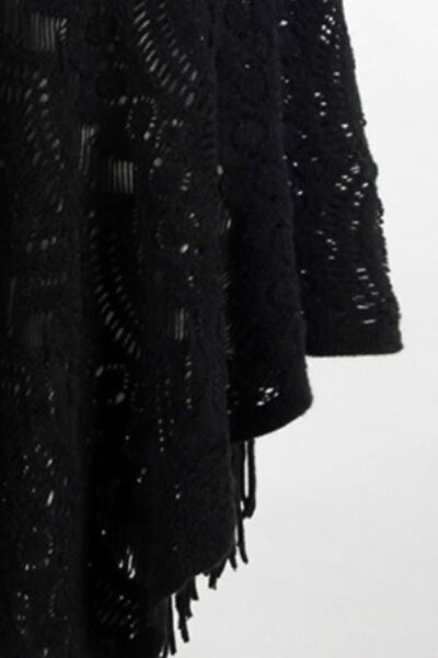 Blue Zone Planet |  Fringe Openwork Surplice Cape Sleeve Poncho BLUE ZONE PLANET