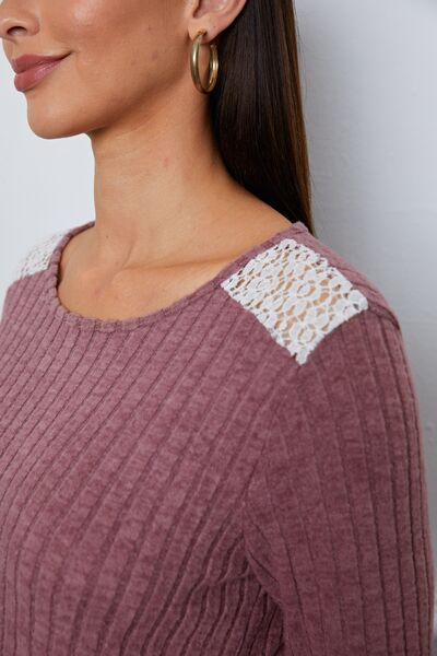 Blue Zone Planet | Lace Detail Long Sleeve T-Shirt BLUE ZONE PLANET