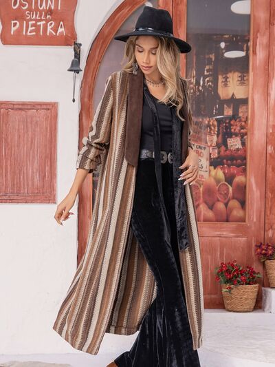 Blue Zone Planet | Striped Open Front Long Sleeve Outerwear BLUE ZONE PLANET