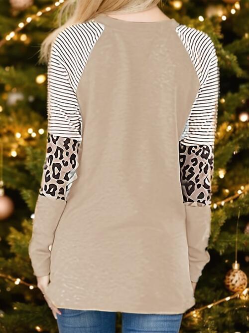 Christmas Tree Graphic Striped Long Sleeve Sweatshirt BLUE ZONE PLANET