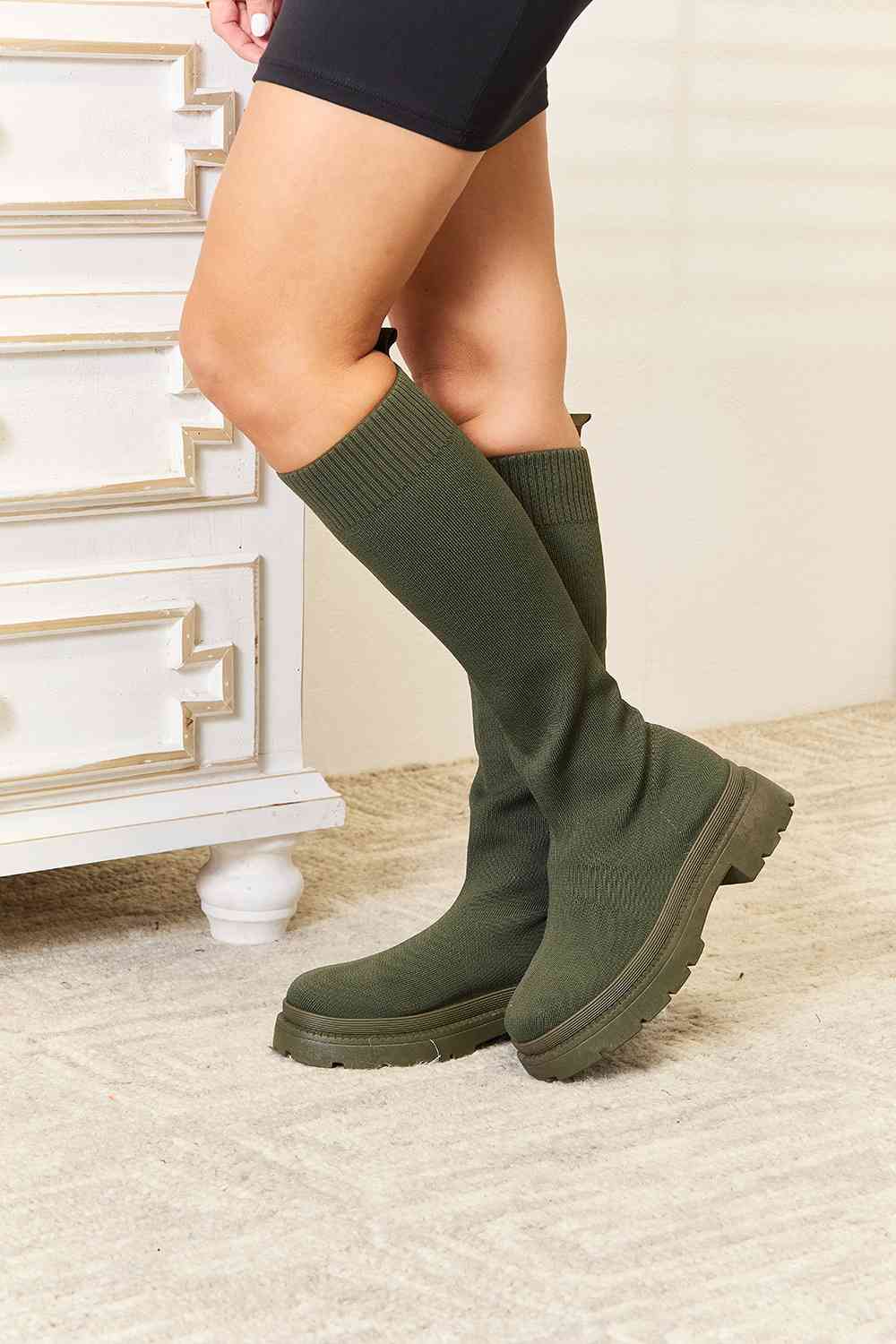 WILD DIVA Footwear Knee High Platform Sock Boots BLUE ZONE PLANET