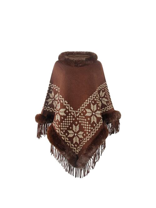Fringe Geometric Cape Sleeve Poncho BLUE ZONE PLANET
