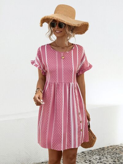 Blue Zone Planet |  Striped Polka Dot Frill Short Sleeve Mini Dress BLUE ZONE PLANET
