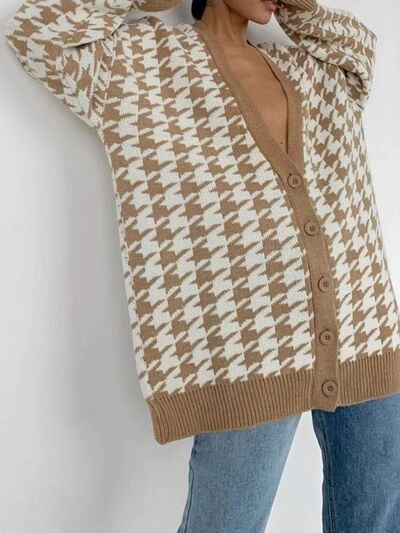 Blue Zone Planet | Houndstooth Button Up Long Sleeve Cardigan BLUE ZONE PLANET