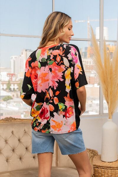 Sew In Love Full Size Floral Round Neck Short Sleeve T-Shirt BLUE ZONE PLANET