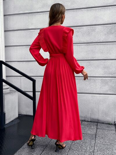 Blue Zone Planet | Pleated Surplice Tie Waist Maxi Dress BLUE ZONE PLANET