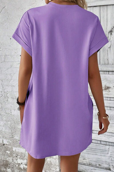 Blue Zone Planet | Pocketed Round Neck Short Sleeve Dress BLUE ZONE PLANET