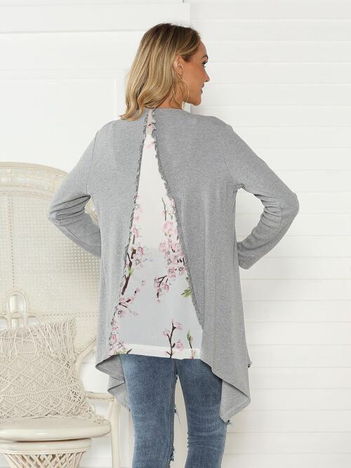 Floral Open Front Long Sleeve Cardigan BLUE ZONE PLANET