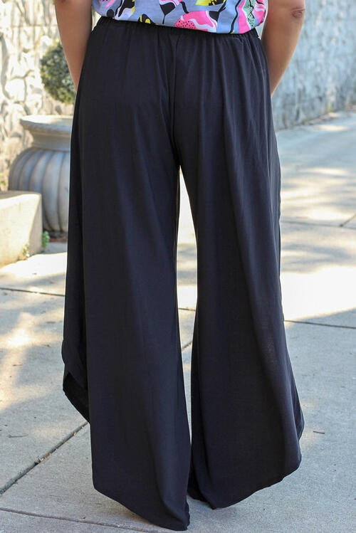 Plus Size Tie Front Wide Leg Pants BLUE ZONE PLANET