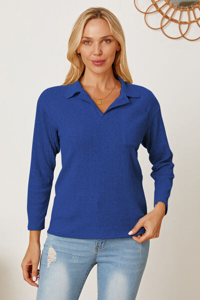 Blue Zone Planet | Collared Neck Dropped Shoulder T-Shirt BLUE ZONE PLANET