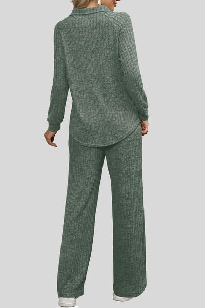Blue Zone Planet | Ribbed Long Sleeve Top and Pocketed Pants Set BLUE ZONE PLANET