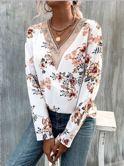 Blue Zone Planet | Printed V-Neck Long Sleeve Blouse BLUE ZONE PLANET