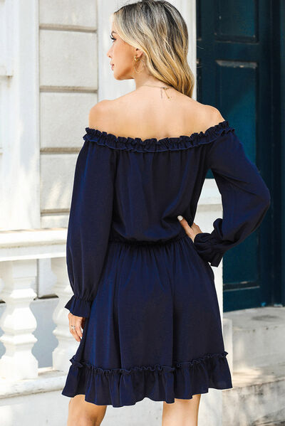 Blue Zone Planet | Frill Off-Shoulder Flounce Sleeve Dress BLUE ZONE PLANET