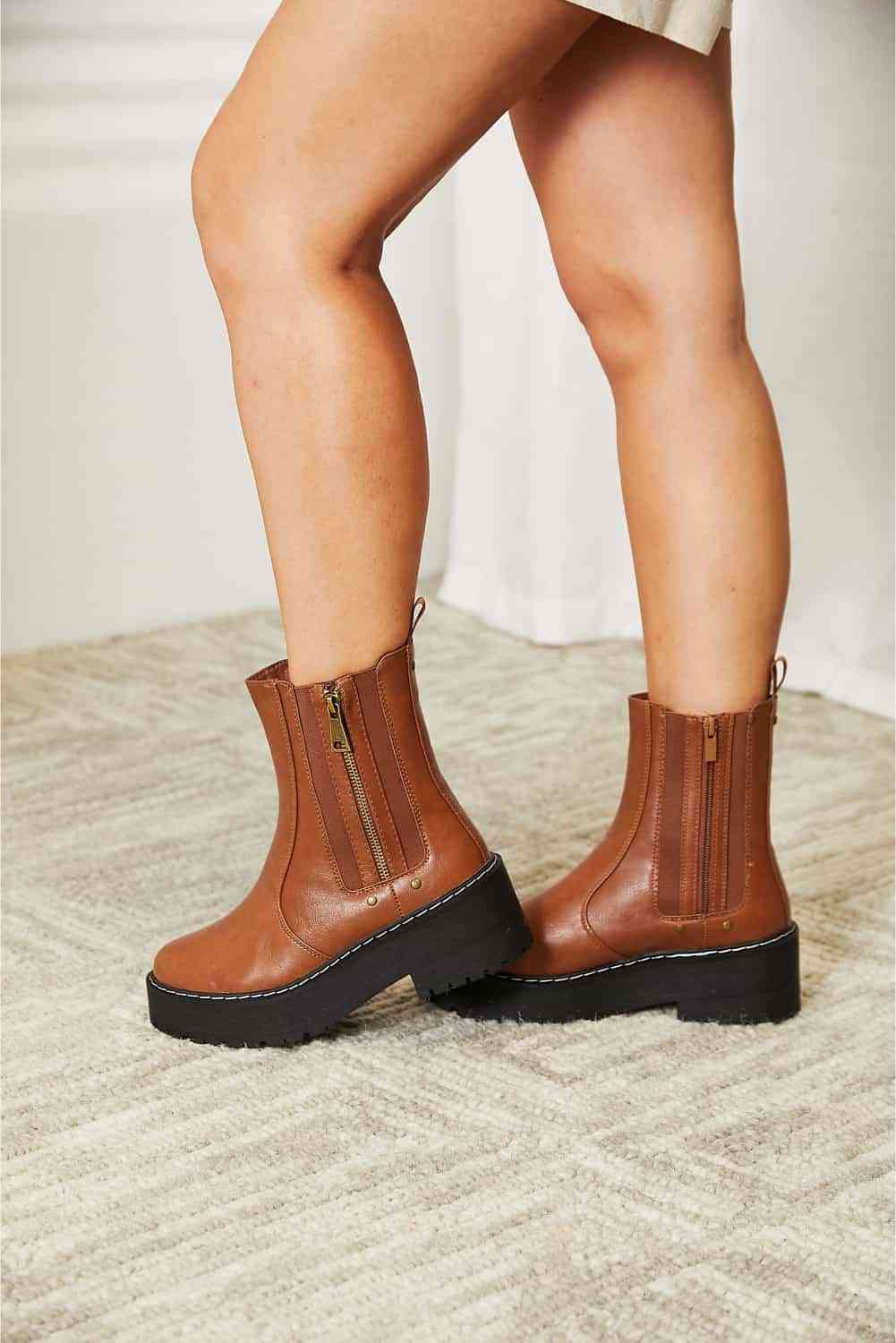 Forever Link Side Zip Platform Boots BLUE ZONE PLANET