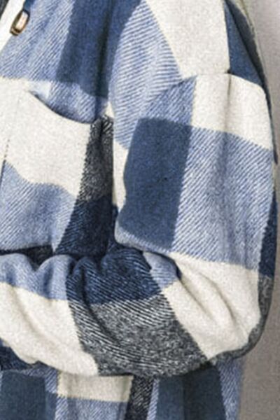 Blue Zone Planet | Plaid Pocketed Dropped Shoulder Button Up Jacket BLUE ZONE PLANET