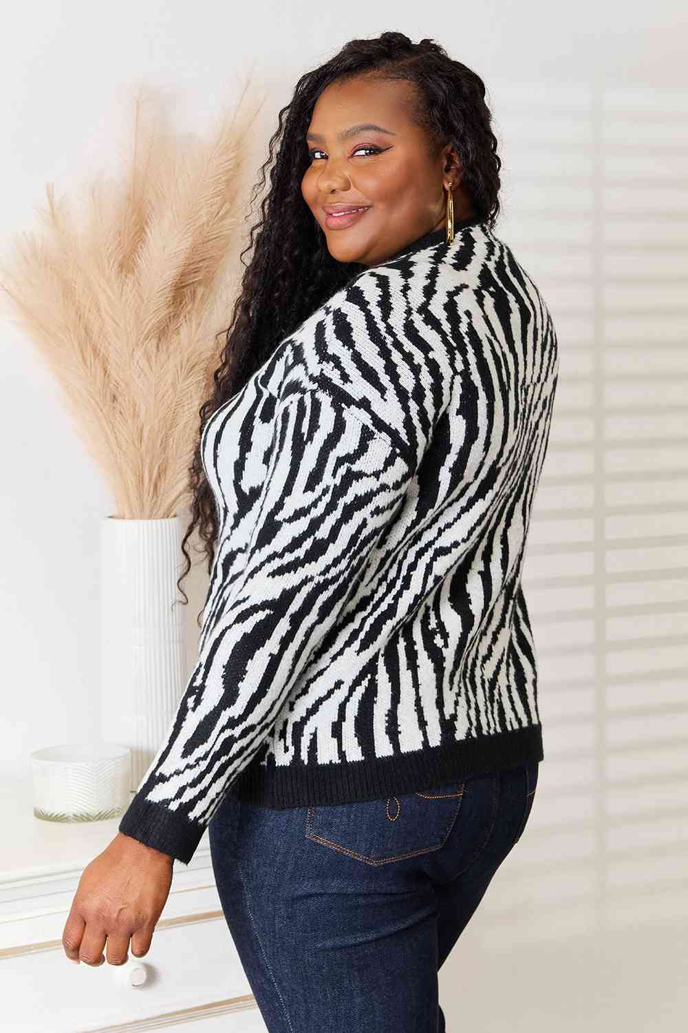 Heimish Full Size Zebra Print Sweater BLUE ZONE PLANET