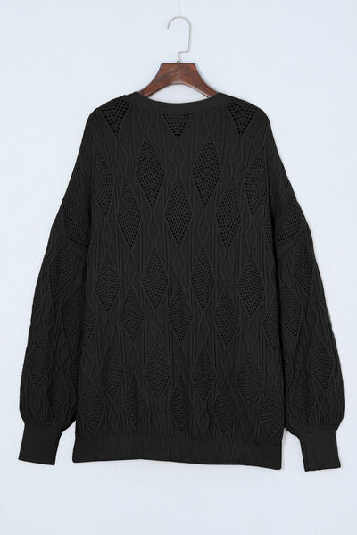 Blue Zone Planet | Plus Size Cable-Knit Button Up Sweater BLUE ZONE PLANET