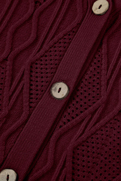 Blue Zone Planet | Plus Size Cable-Knit Button Up Sweater BLUE ZONE PLANET