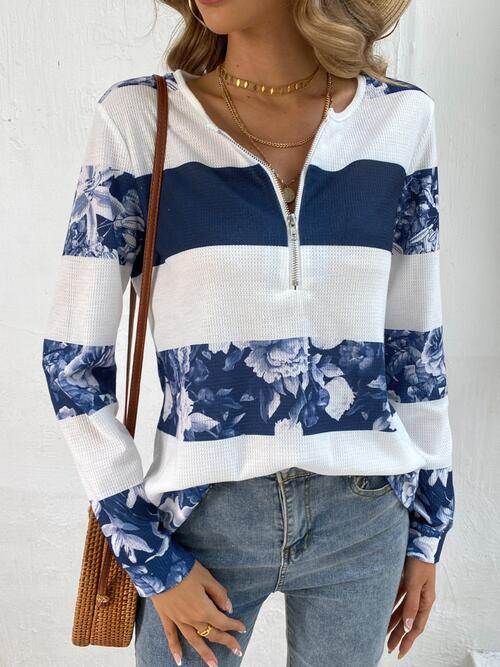 Printed Half Zip Long Sleeve T-Shirt BLUE ZONE PLANET