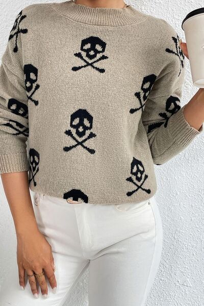 Blue Zone Planet | Graphic Mock Neck Dropped Shoulder Sweater BLUE ZONE PLANET