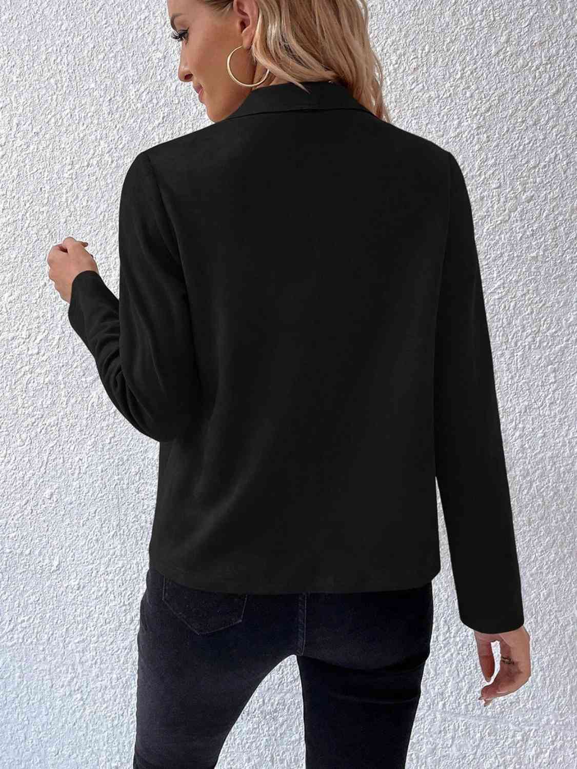 Collared Neck Long Sleeve Jacket BLUE ZONE PLANET