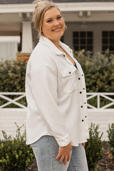 Blue Zone Planet | Plus Size Snap Down Dropped Shoulder Jacket BLUE ZONE PLANET