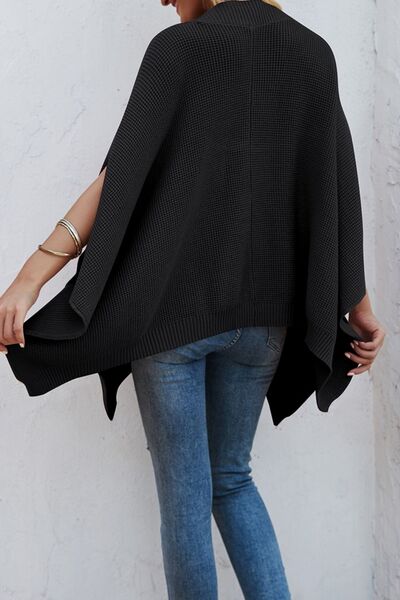 Blue Zone Planet | Waffle-Knit Pocketed Cape Sleeve Sweater BLUE ZONE PLANET