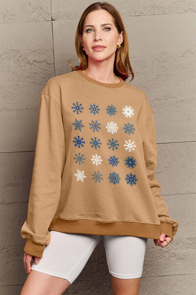 Blue Zone Planet | Simply Love Full Size Snowflakes Round Neck Sweatshirt BLUE ZONE PLANET