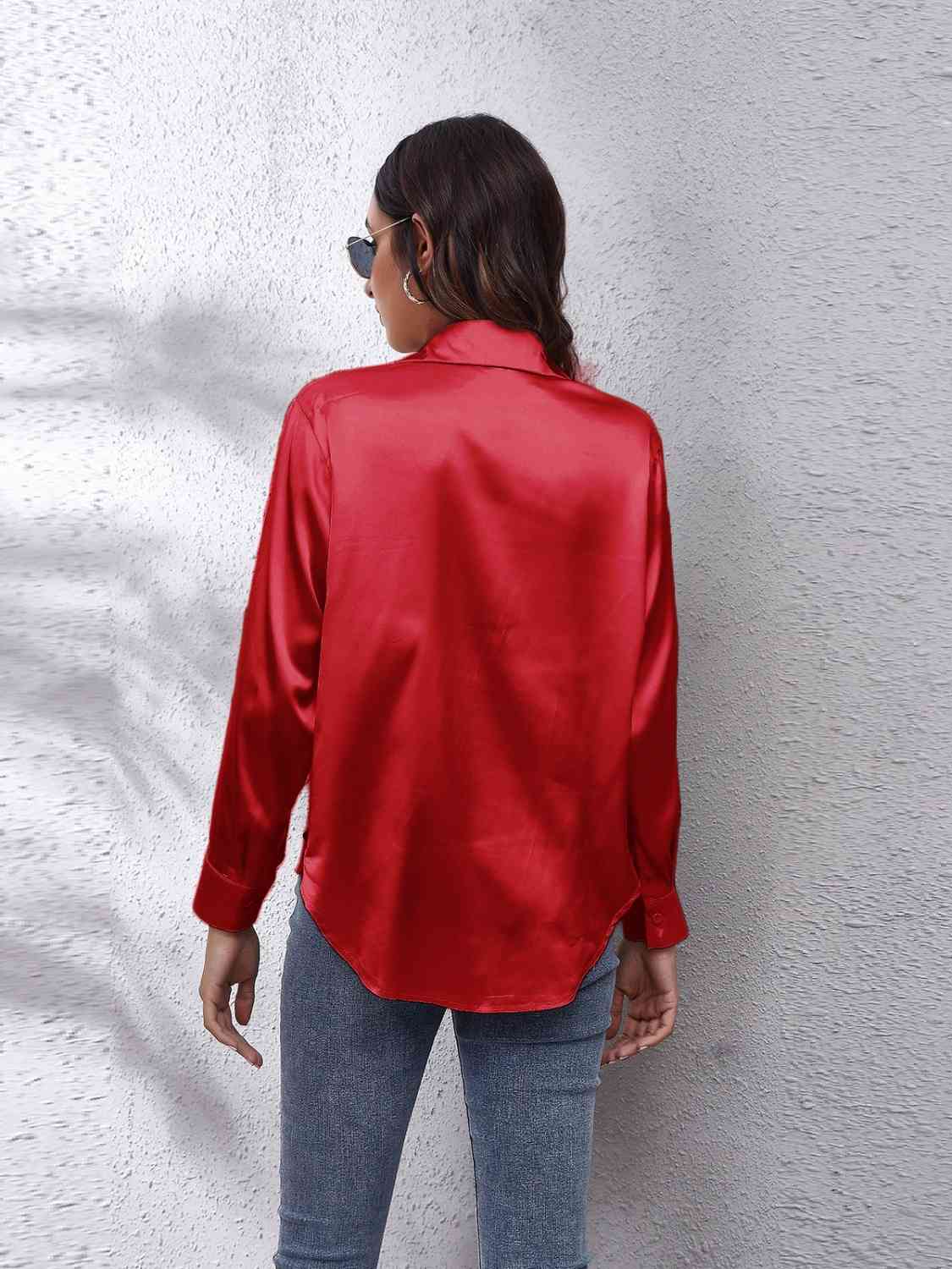 Collared Neck Buttoned Long Sleeve Shirt BLUE ZONE PLANET